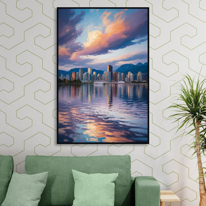 Vancouver Cityscape Living Room - Black Canvas Wall Art