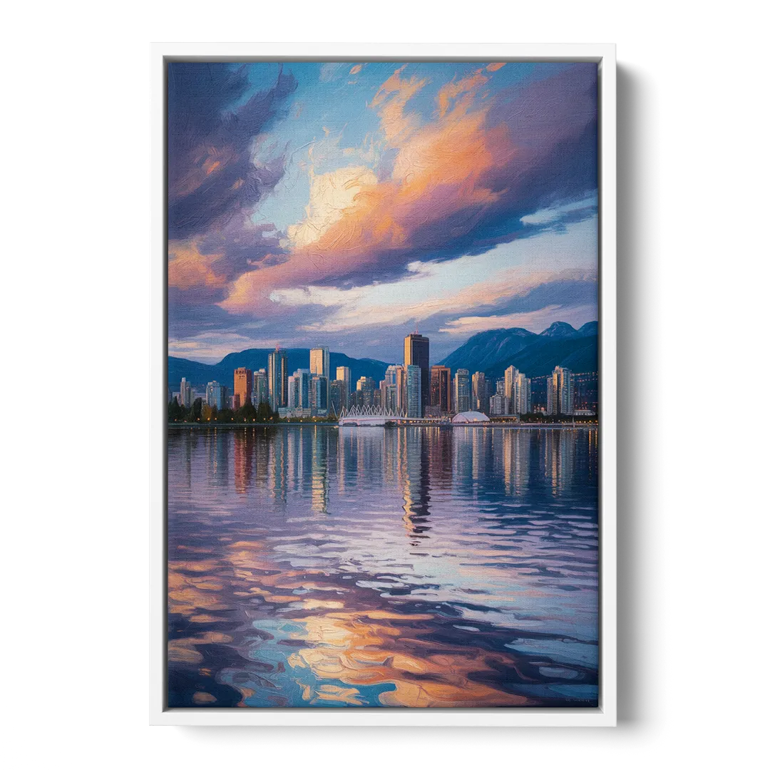 Vancouver Cityscape Front - White Canvas Wall Art