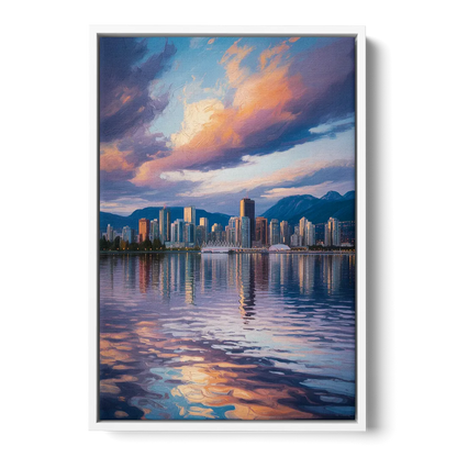 Vancouver Cityscape Front - White Canvas Wall Art