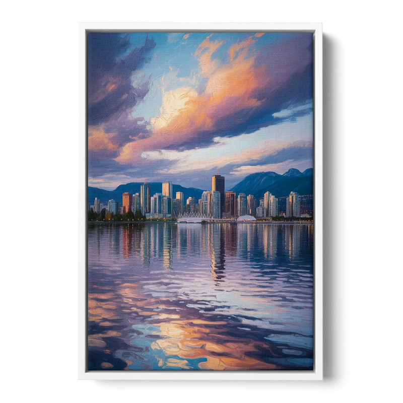 Vancouver Cityscape Front - White Canvas Wall Art