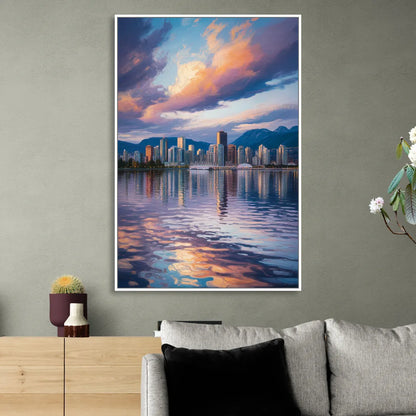 Vancouver Cityscape Living Room - White Canvas Wall Art