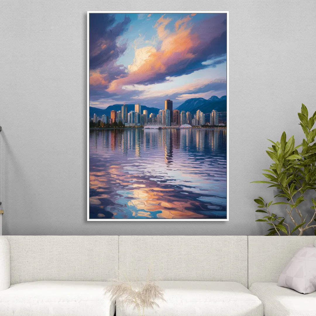 Vancouver Cityscape Sitting Room - White Canvas Wall Art