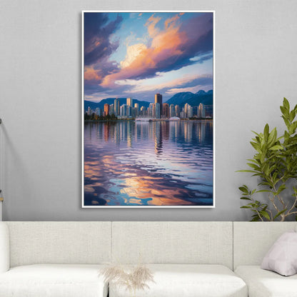Vancouver Cityscape Sitting Room - White Canvas Wall Art