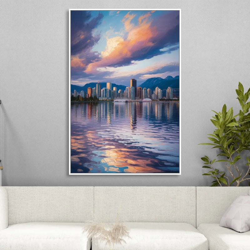 Vancouver Cityscape Sitting Room - White Canvas Wall Art