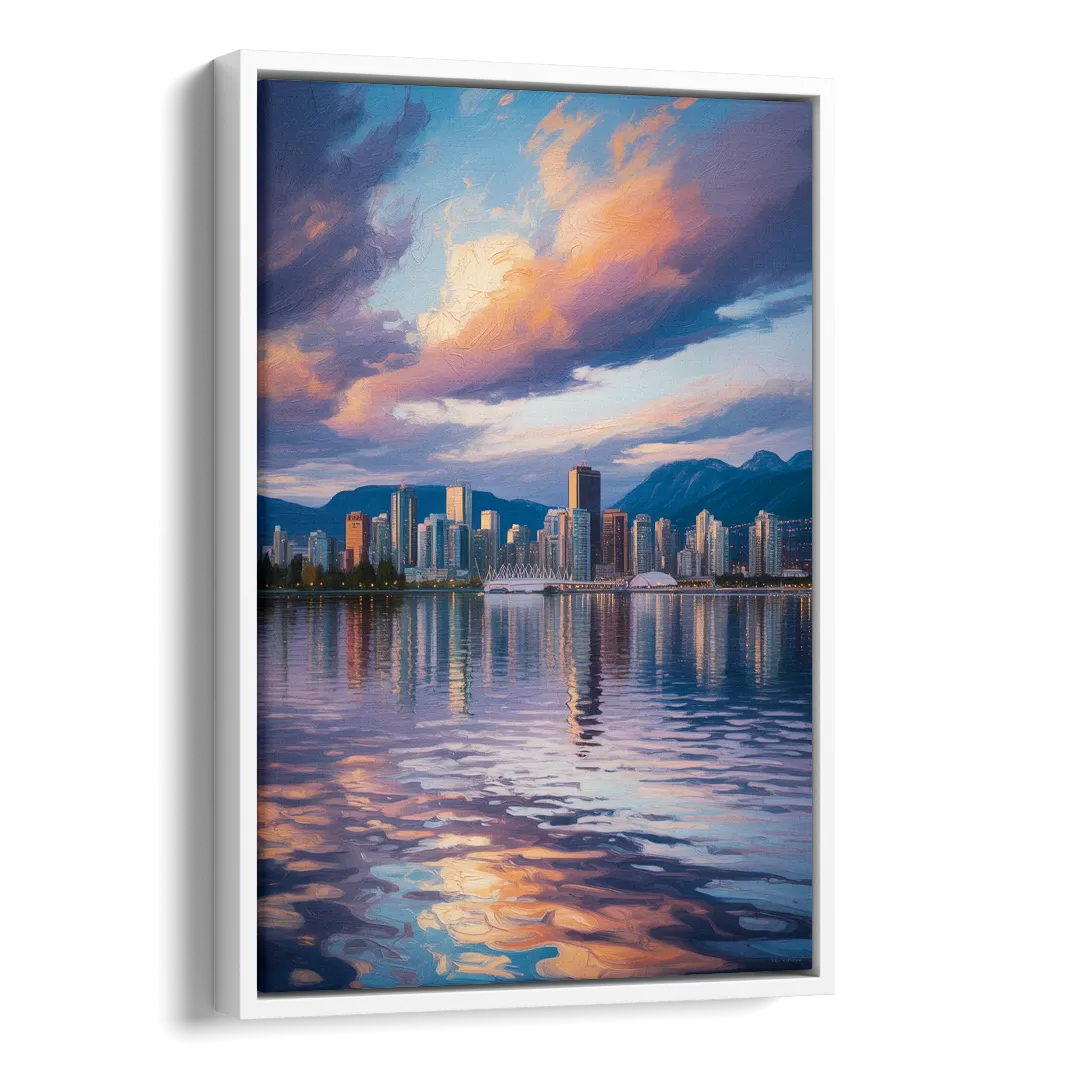 Vancouver Cityscape Side - White Canvas Wall Art