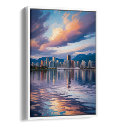 Vancouver Cityscape Side - White Canvas Wall Art
