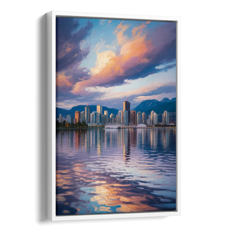 Vancouver Cityscape Side - White Canvas Wall Art