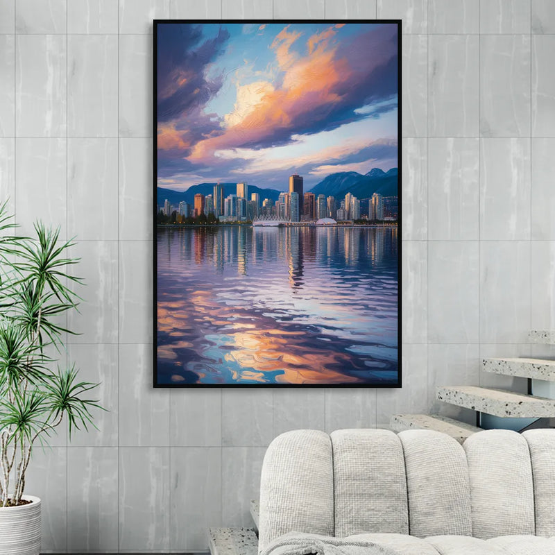 Vancouver Cityscape Sitting Room - Black Canvas Wall Art
