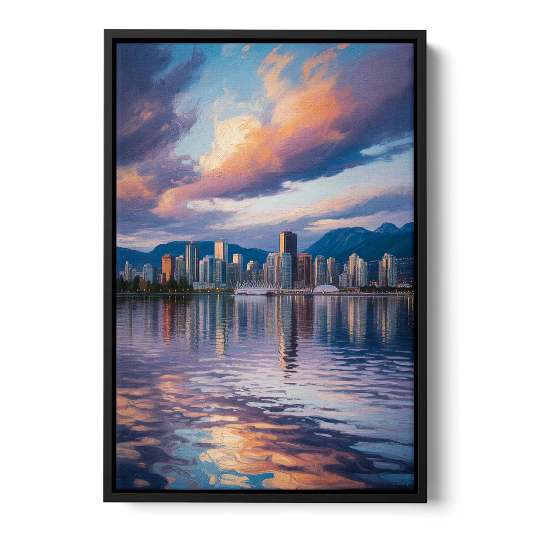 Vancouver Cityscape Front - Black Canvas Wall Art