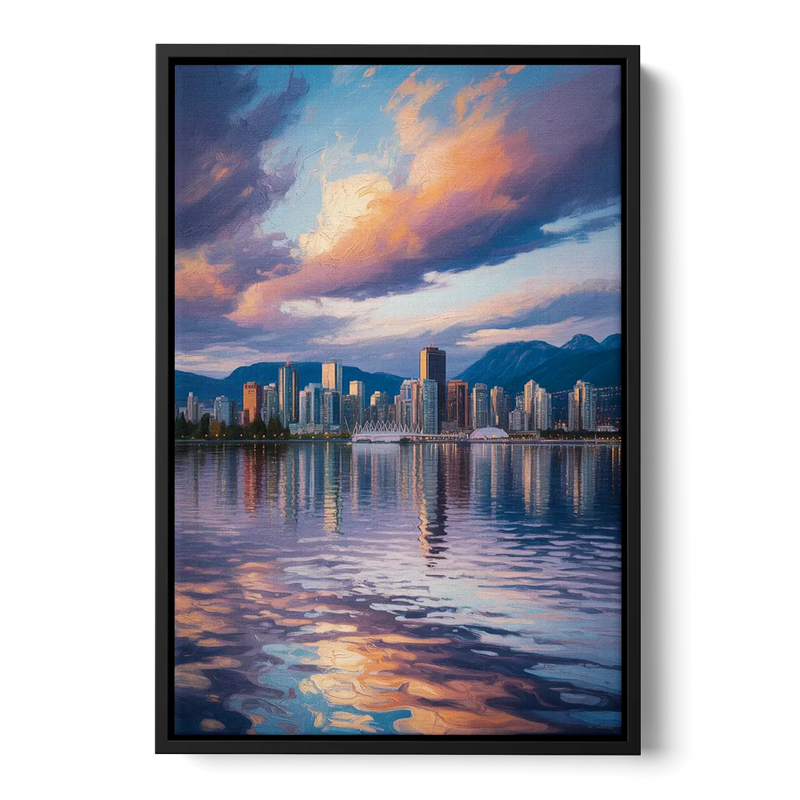 Vancouver Cityscape Front - Black Canvas Wall Art