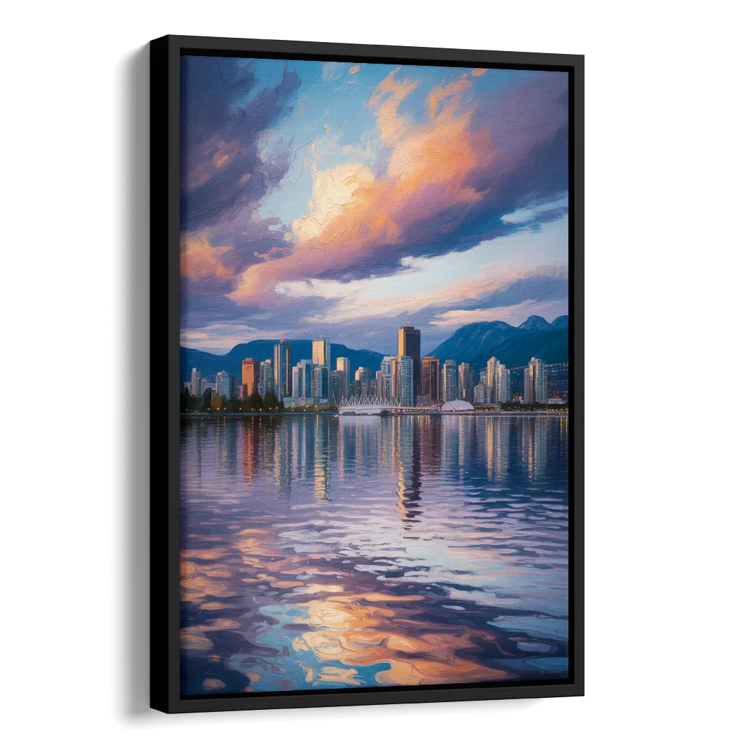 Vancouver Cityscape Side - Black Canvas Wall Art