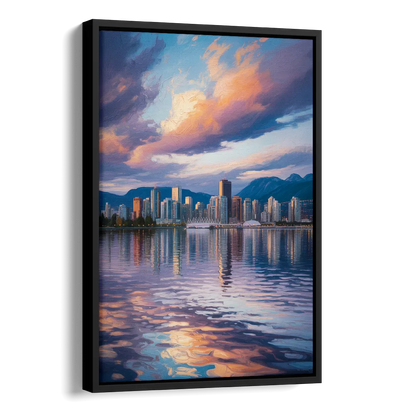 Vancouver Cityscape Side - Black Canvas Wall Art