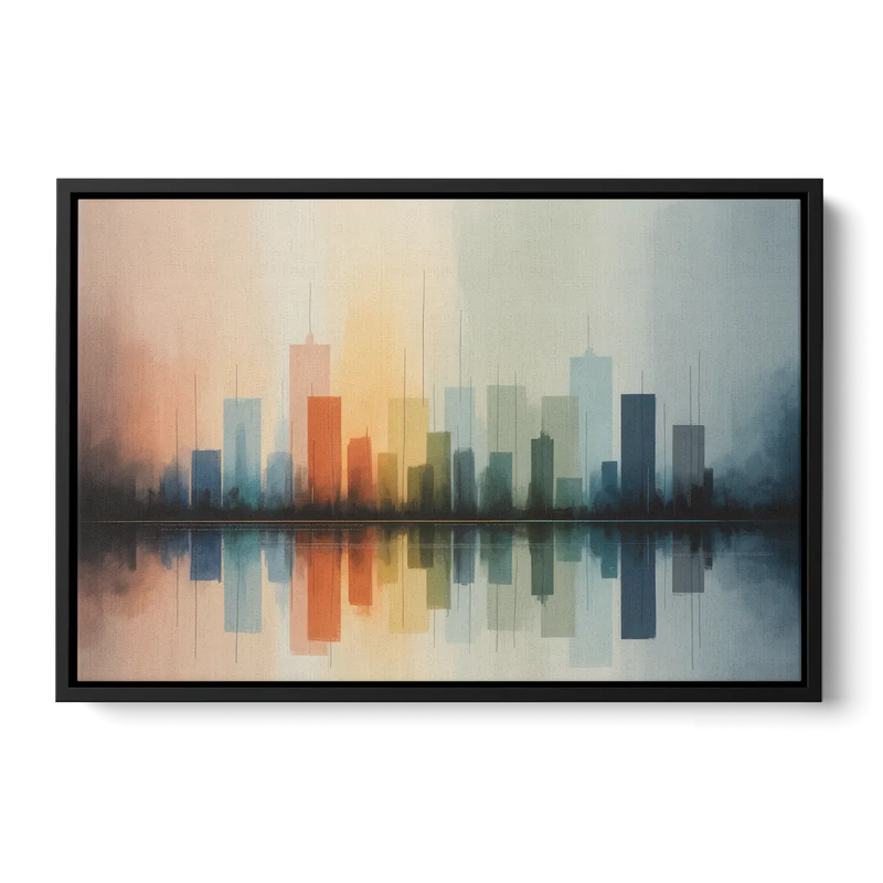 Vancouver Color Skyline Front - Black Canvas Wall Art