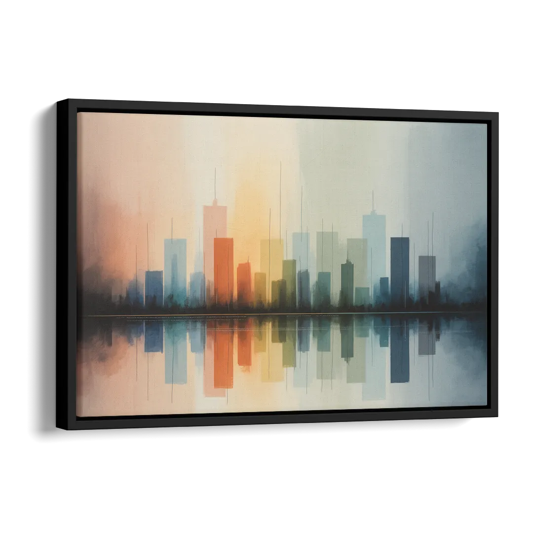 Vancouver Color Skyline Side - Black Canvas Wall Art