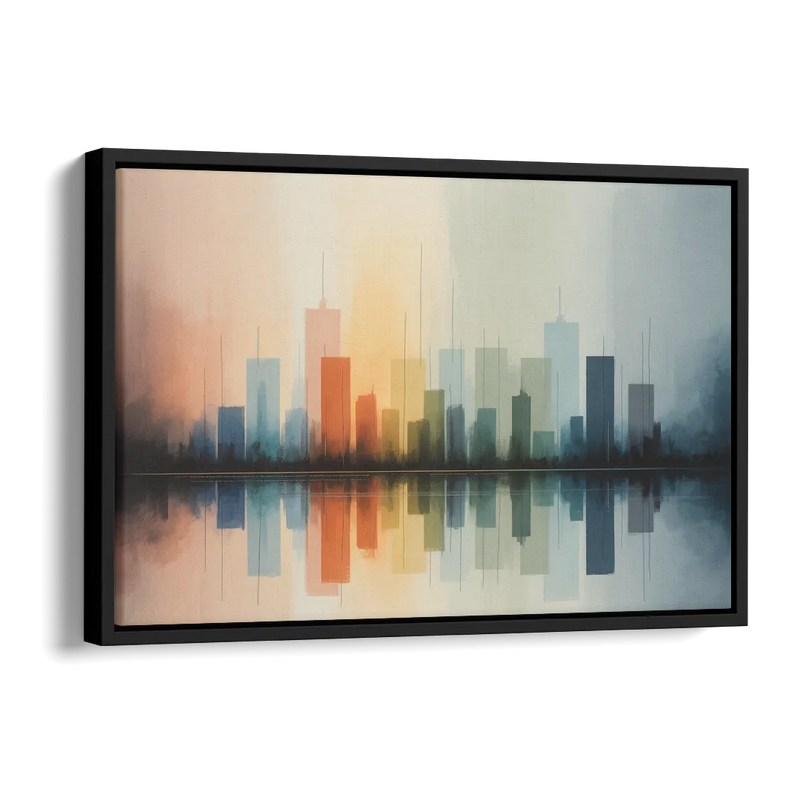 Vancouver Color Skyline Side - Black Canvas Wall Art