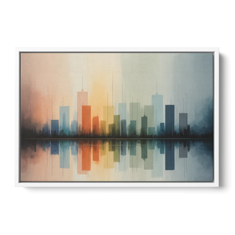 Vancouver Color Skyline Front - White Canvas Wall Art
