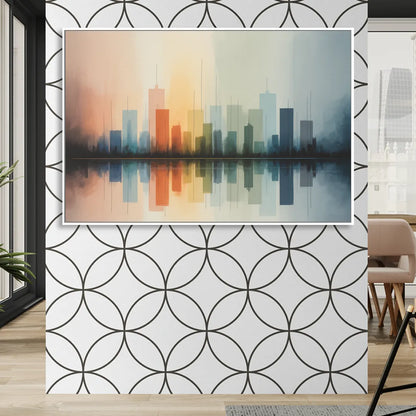Vancouver Color Skyline Sitting Room - White Canvas Wall Art