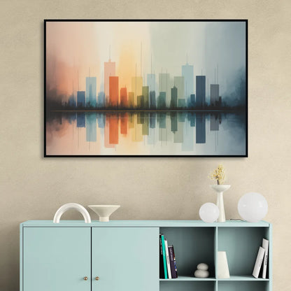 Vancouver Color Skyline Sitting Room - Black Canvas Wall Art