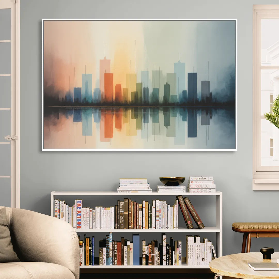 Vancouver Color Skyline Living Room - White Canvas Wall Art