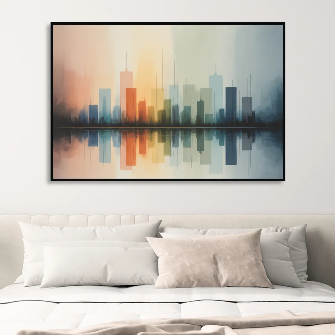 Vancouver Color Skyline Living Room - Black Canvas Wall Art