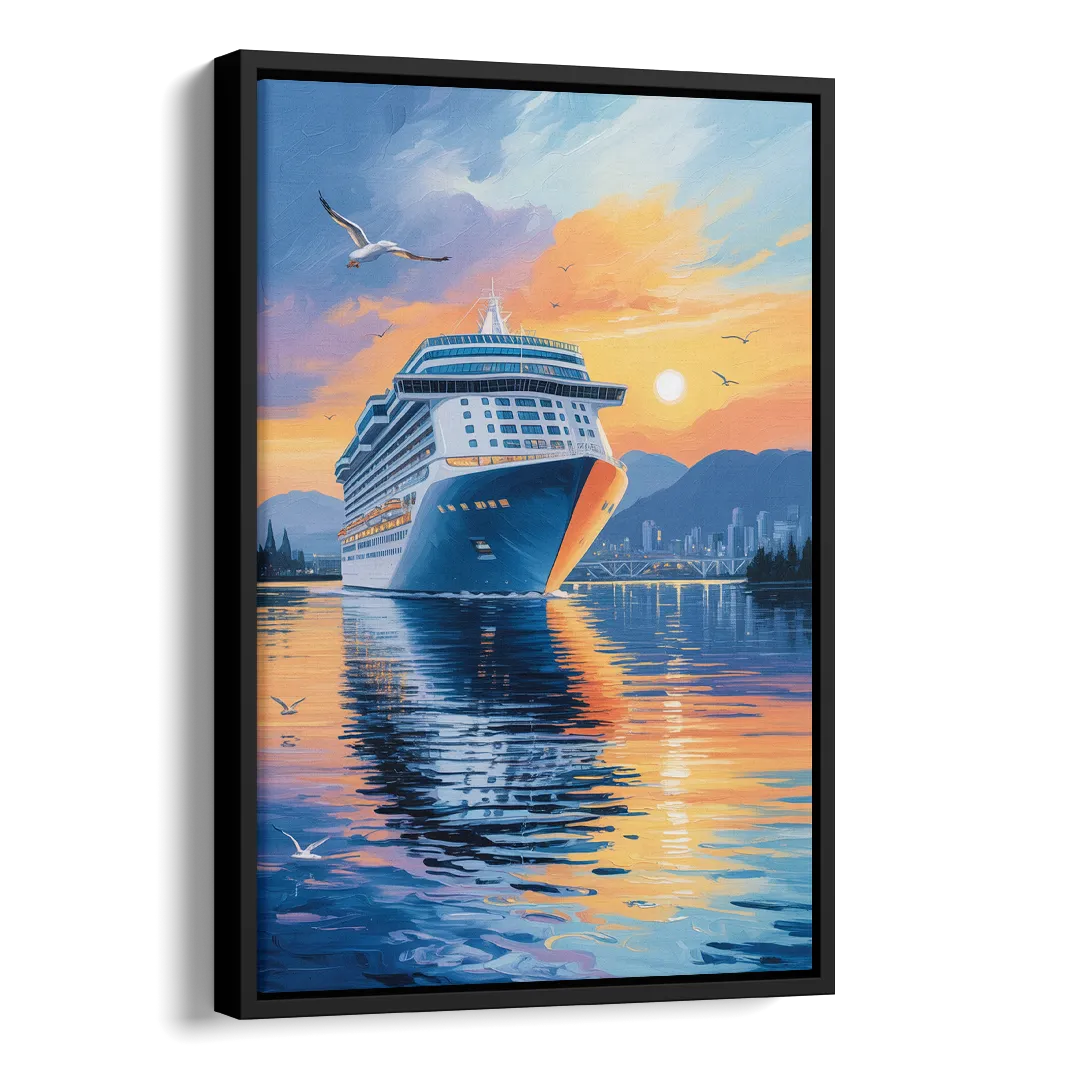 Vancouver Cruise Ship Terminal Side - Black Canvas Wall Art