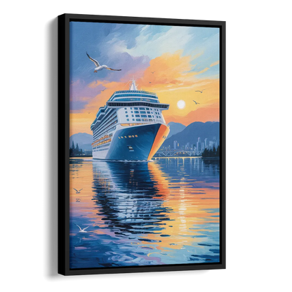 Vancouver Cruise Ship Terminal Side - Black Canvas Wall Art