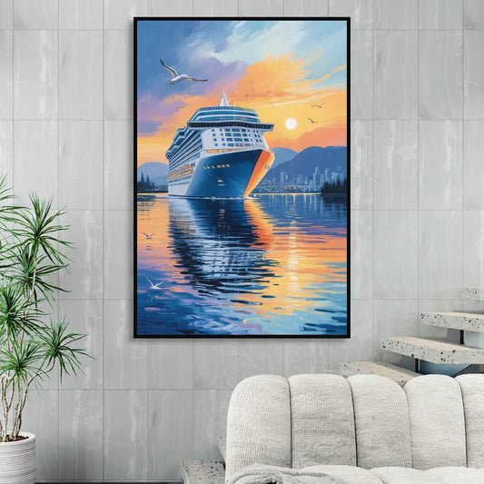 Vancouver Cruise Ship Terminal Living Room - Black Canvas Wall Art