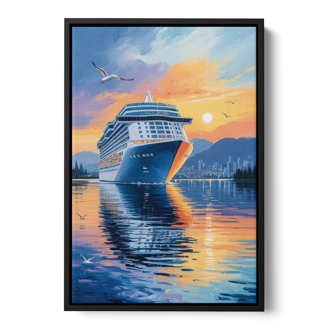Vancouver Cruise Ship Terminal Front - Black Canvas Wall Art