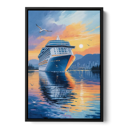 Vancouver Cruise Ship Terminal Front - Black Canvas Wall Art