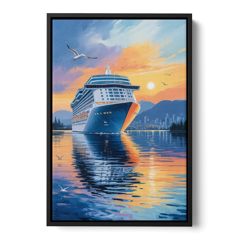 Vancouver Cruise Ship Terminal Front - Black Canvas Wall Art