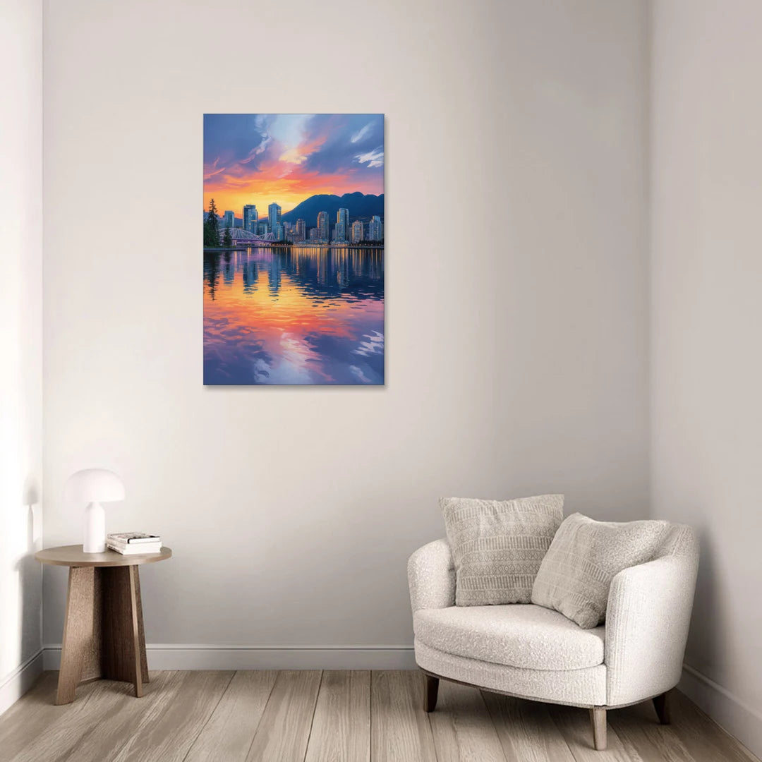 Vancouver Downtown Reflection - Canvas Wall Art - Sofa - 24x36