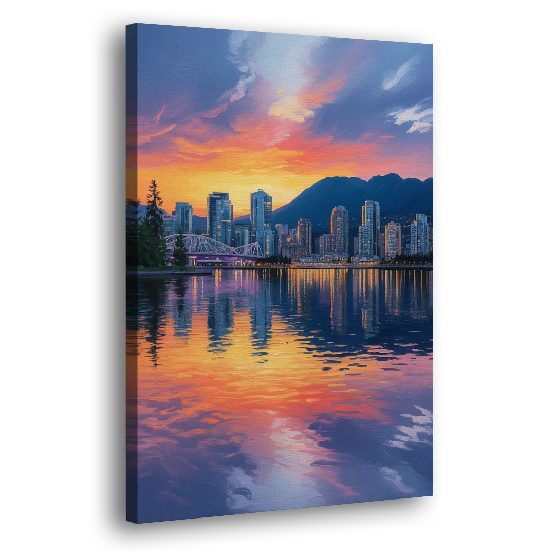 Vancouver Downtown Reflection Side - Canvas Wall Art
