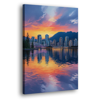 Vancouver Downtown Reflection Side - Canvas Wall Art
