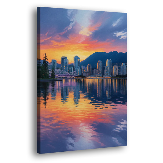 Vancouver Downtown Reflection Side - Canvas Wall Art
