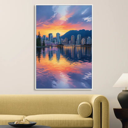 Vancouver Downtown Reflection Sitting Room - White Canvas Wall Art