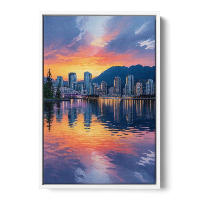 Vancouver Downtown Reflection Front - White Canvas Wall Art