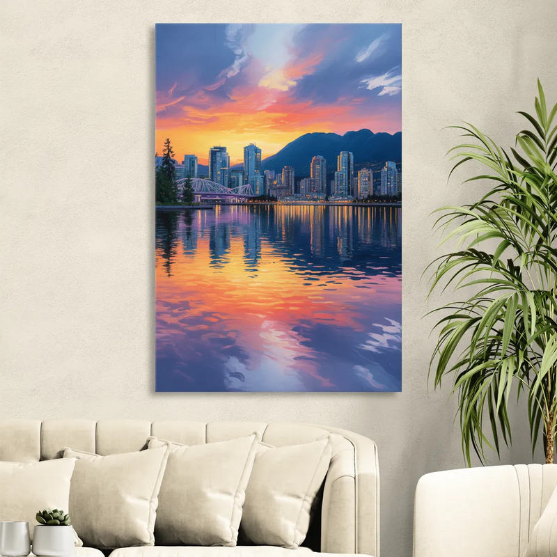 Vancouver Downtown Reflection Sitting Room - Canvas Wall Art