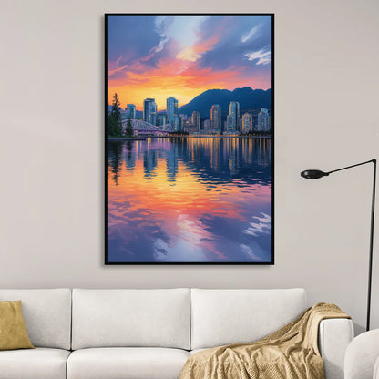 Vancouver Downtown Reflection Living Room - Black Canvas Wall Art