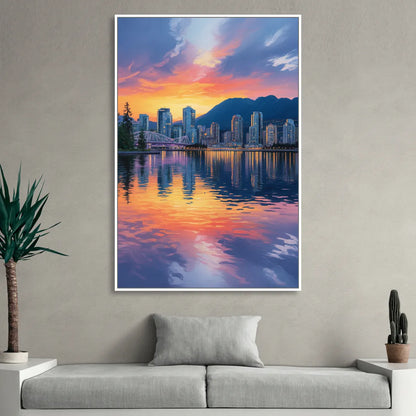 Vancouver Downtown Reflection Living Room - White Canvas Wall Art