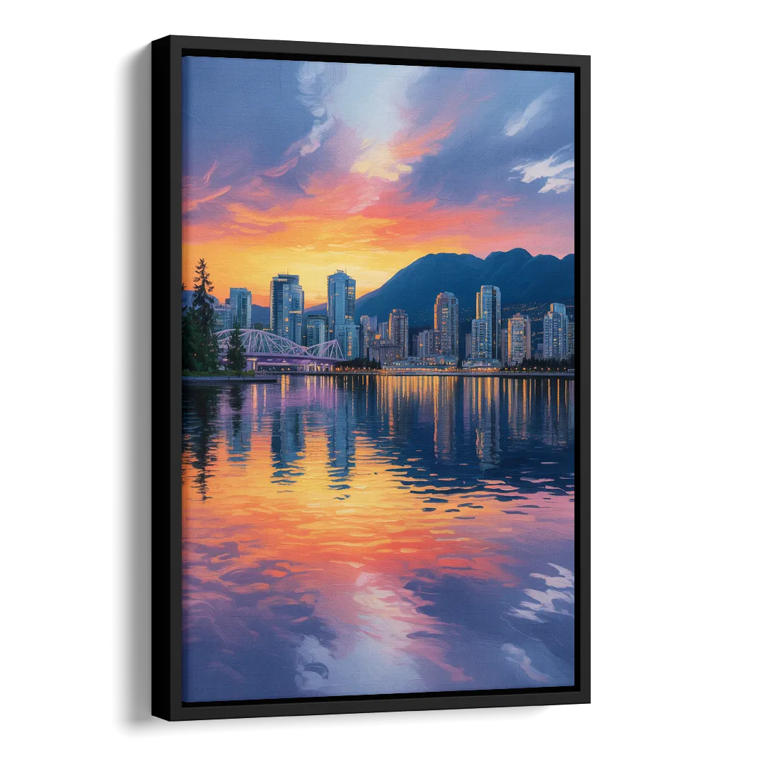 Vancouver Downtown Reflection Side - Black Canvas Wall Art