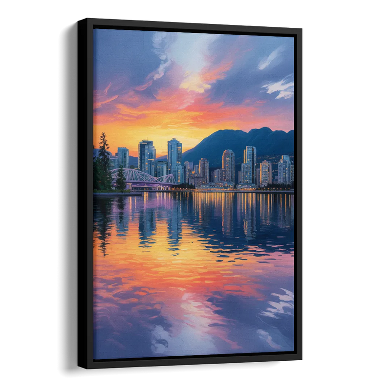 Vancouver Downtown Reflection Side - Black Canvas Wall Art