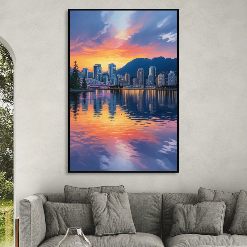 Vancouver Downtown Reflection Sitting Room - Black Canvas Wall Art