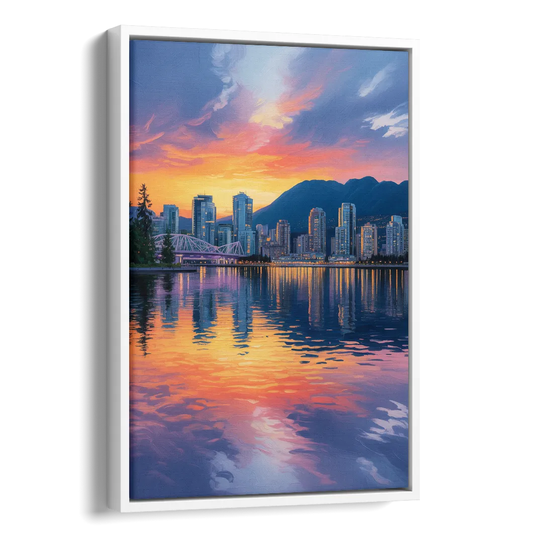 Vancouver Downtown Reflection Side - White Canvas Wall Art