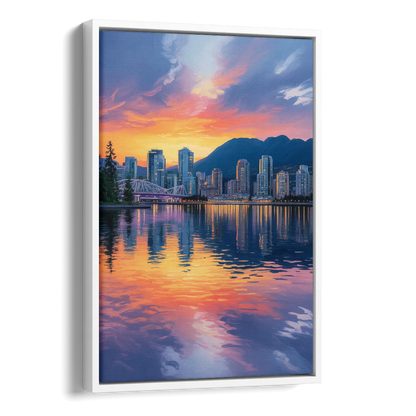 Vancouver Downtown Reflection Side - White Canvas Wall Art