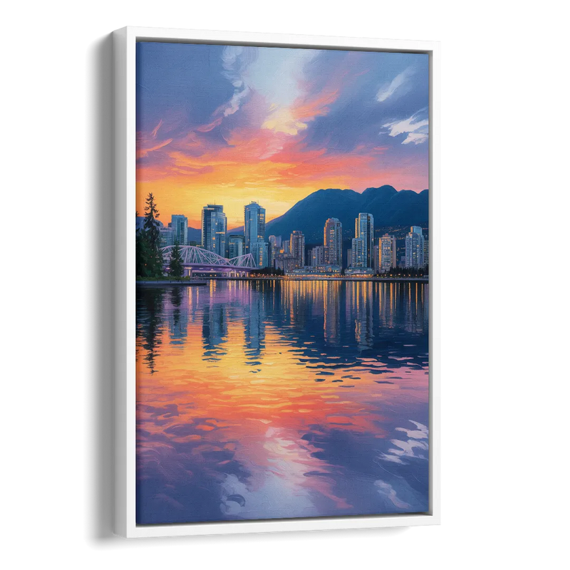 Vancouver Downtown Reflection Side - White Canvas Wall Art