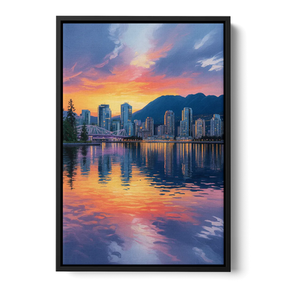 Vancouver Downtown Reflection Front - Black Canvas Wall Art
