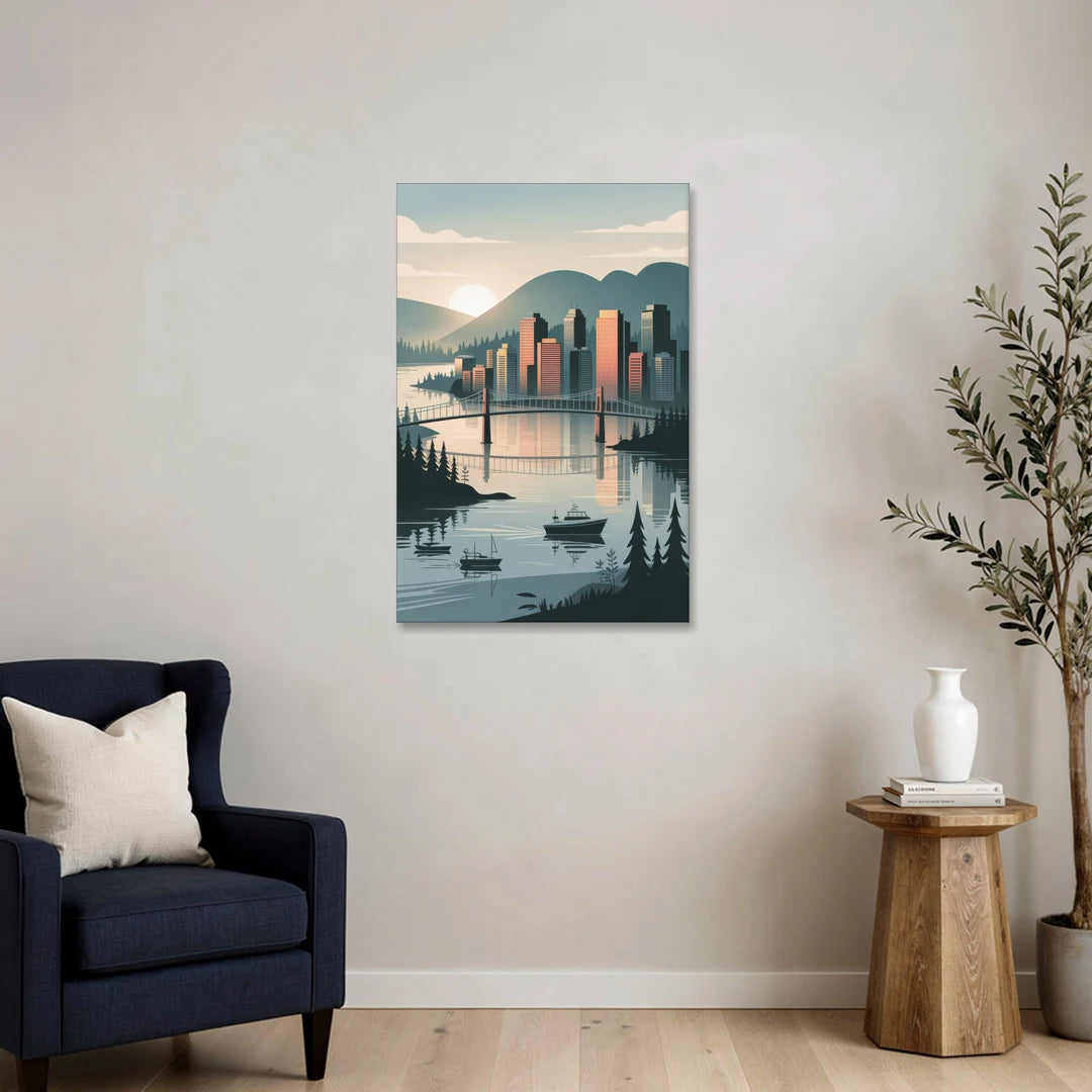 Vancouver Downtown Skyline - Canvas Wall Art - Sofa - 24x36