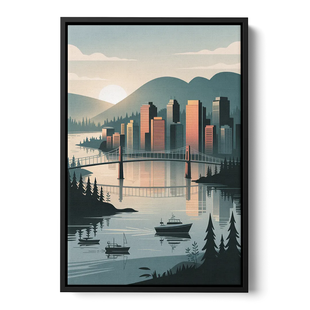 Vancouver Downtown Skyline Front - Black Canvas Wall Art