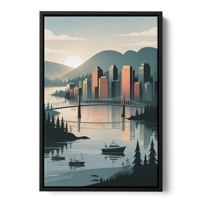 Vancouver Downtown Skyline Front - Black Canvas Wall Art
