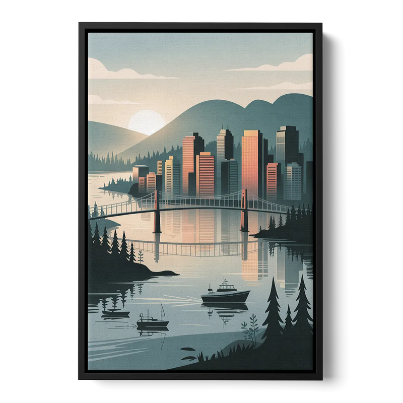 Vancouver Downtown Skyline Front - Black Canvas Wall Art